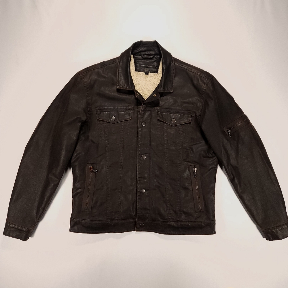 John Varvatos Trucker Jacket Sherpa Lined Men's XL Color Dark Brown EUC!